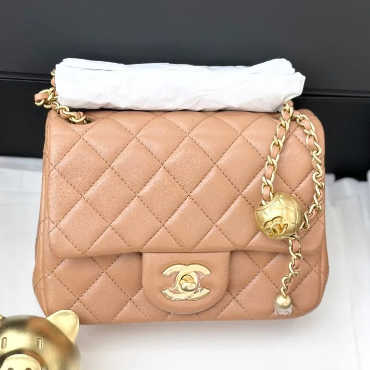 Chanel Lambskin Chain Shoulder Crossbody Bag Brown Gold Hardware Women S