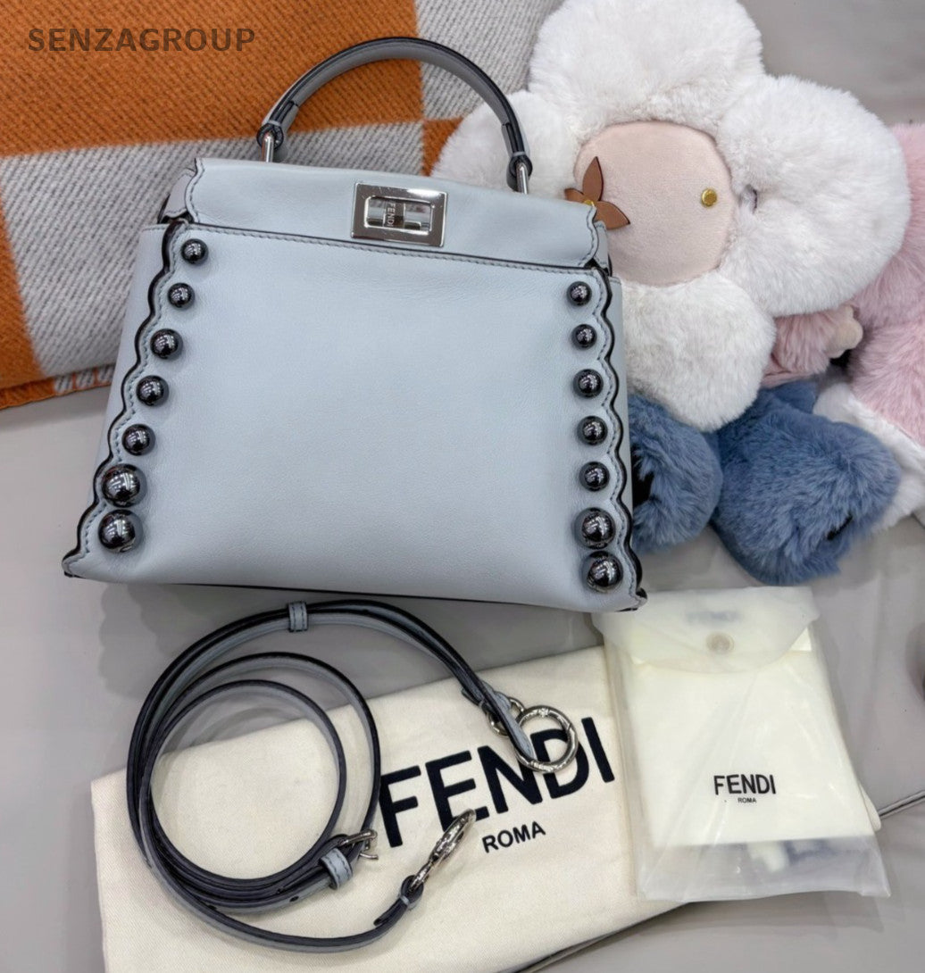 FENDI Peekaboo PM Top Handle 2way Shoulder Handbag Light gray Women Classic