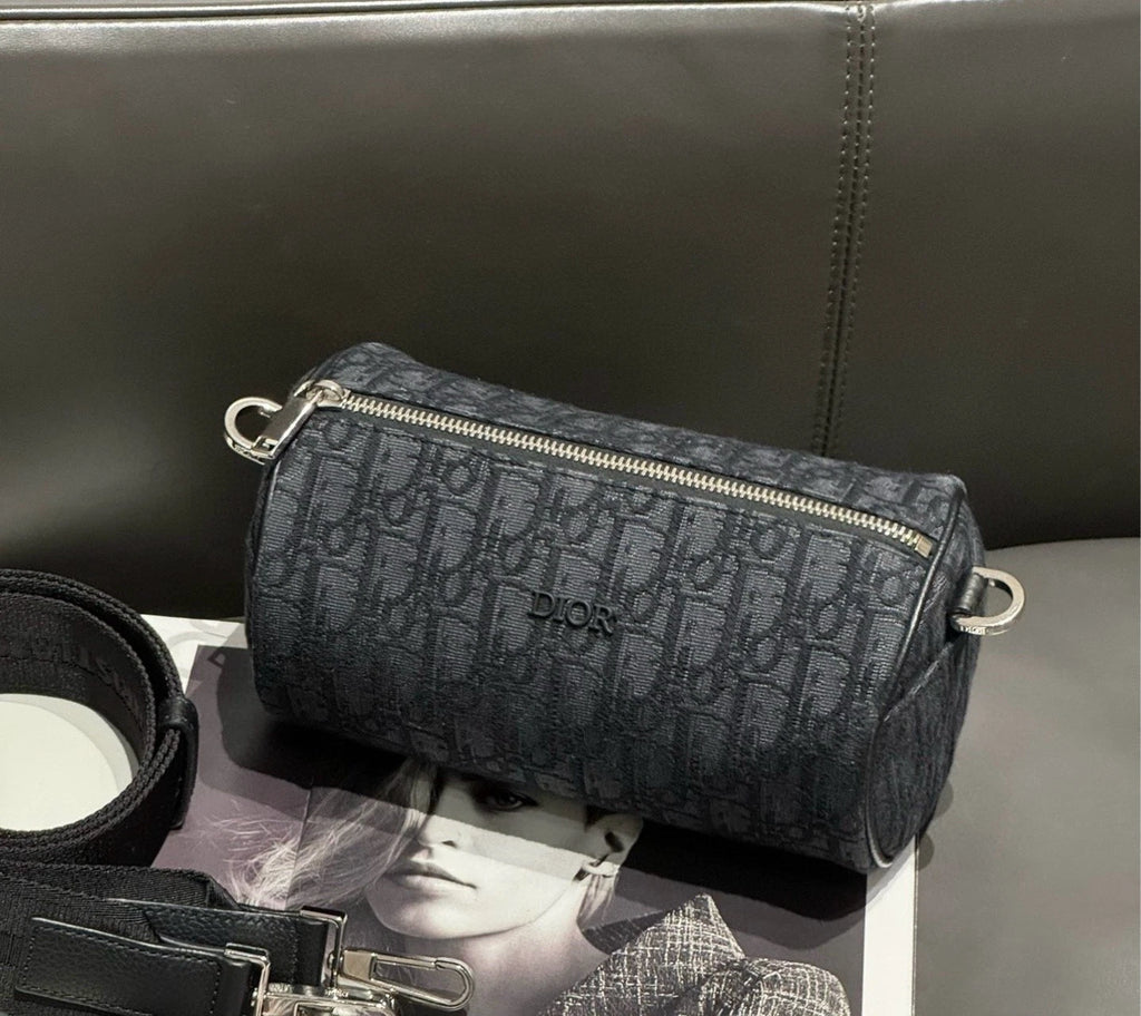 Dior Black Logo Roller Cylinder Shoulder Crossbody Bag