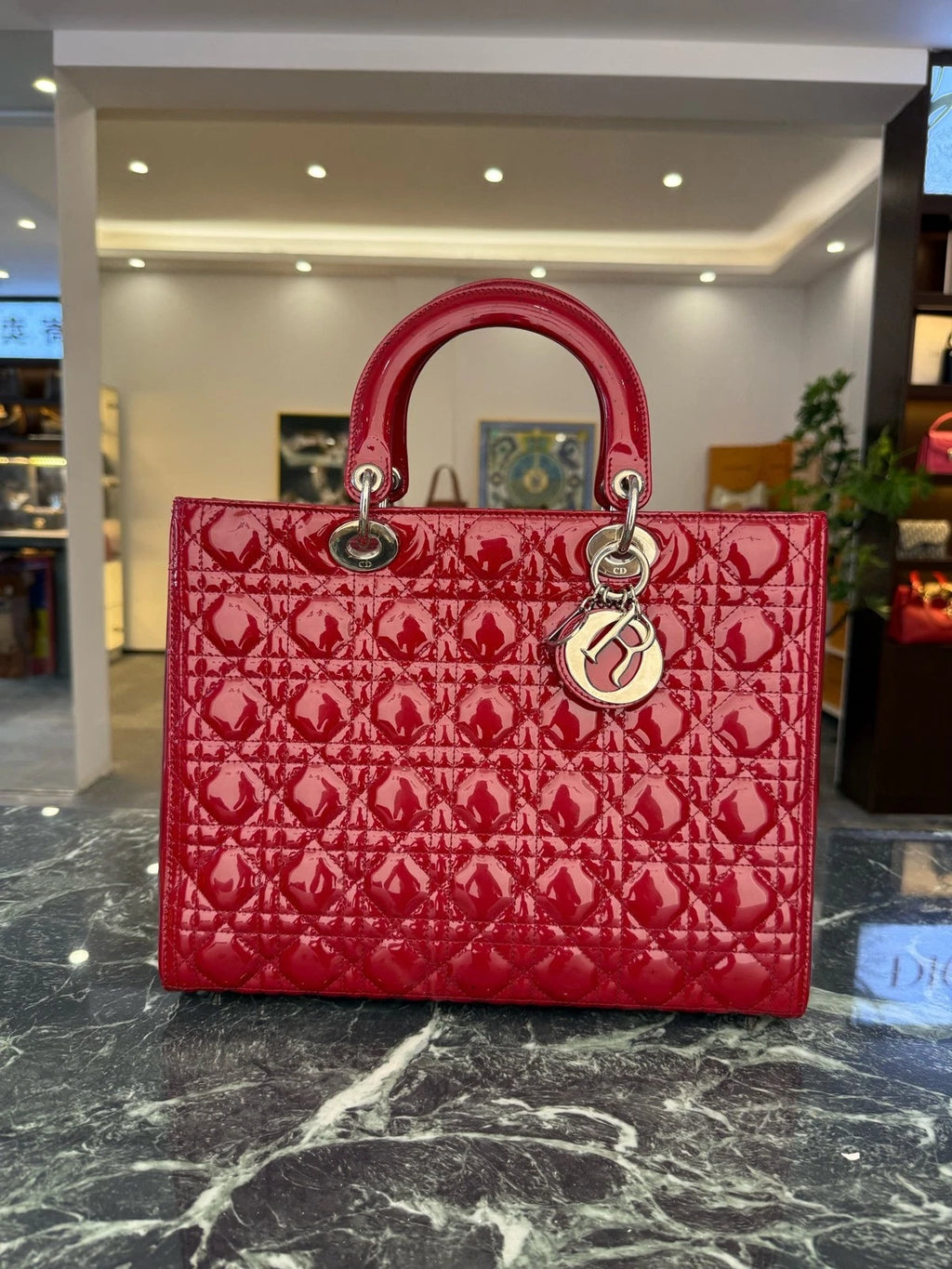 Dior Red Patent Leather 7-grid Lady Dior Handbag For Women