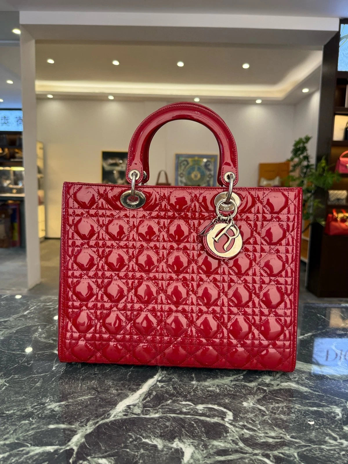 Dior Red Patent Leather 7-grid Lady Dior Handbag For Women