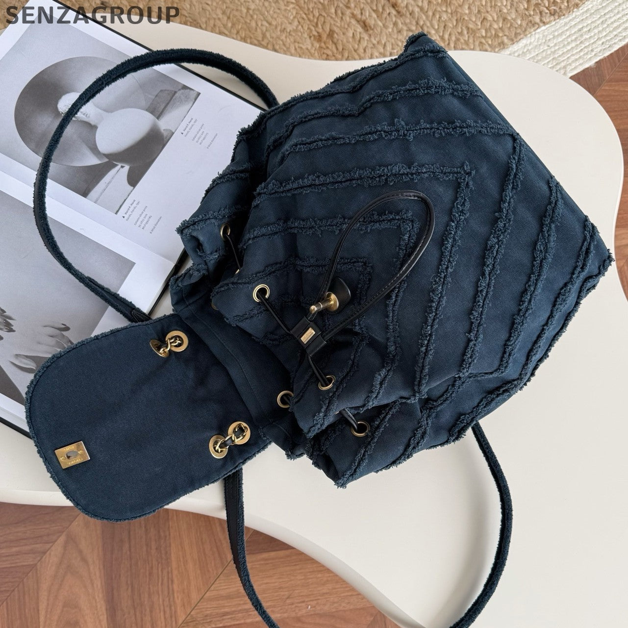 Chanel Cuba Diamond Blue Denim Backpack Women Classic