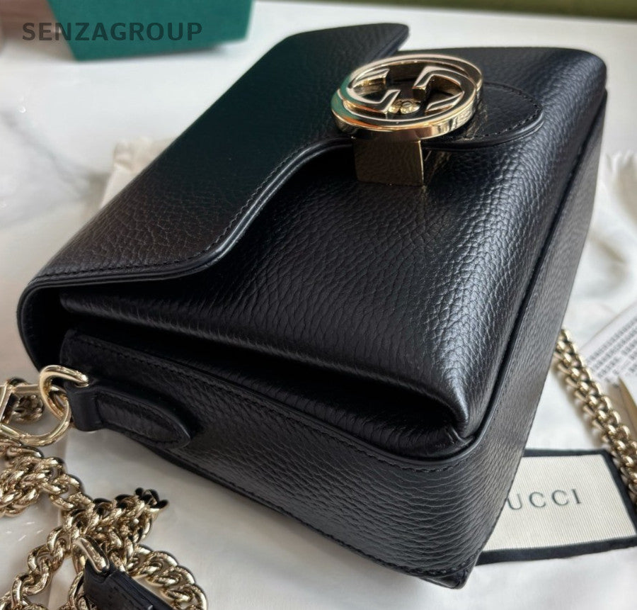 Gucci GG Chain Strap Shoulder bag Crossbody Black Gold Almost Brand NEW Women