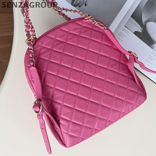 Chanel Diamond Chain Backpack Pink Gold Classic Fashion Women