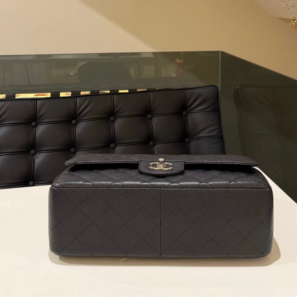 CHANEL Classic Flap Jumbo Black Caviar Leather Silver Hardware Bag