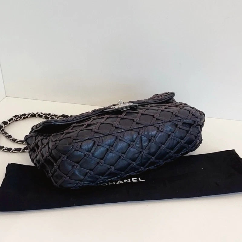 Chanel Classic Flap Jumbo Chain Shoulder Crossbody Black Silver Women