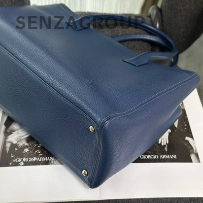 Chanel Medium Blue Silver Calfskin Tote Shoulder Bag Classic Women