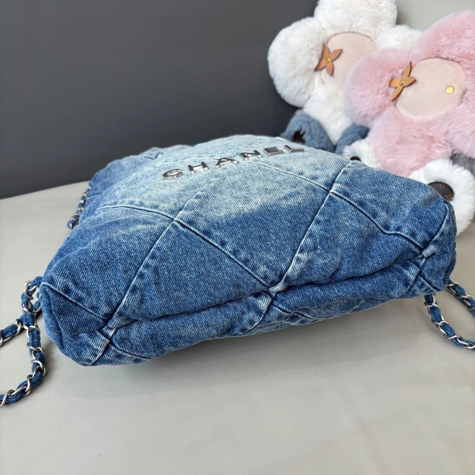 Chanel 22Bag Chain Backpack Blue Silver Diamond Women Classic Fashion