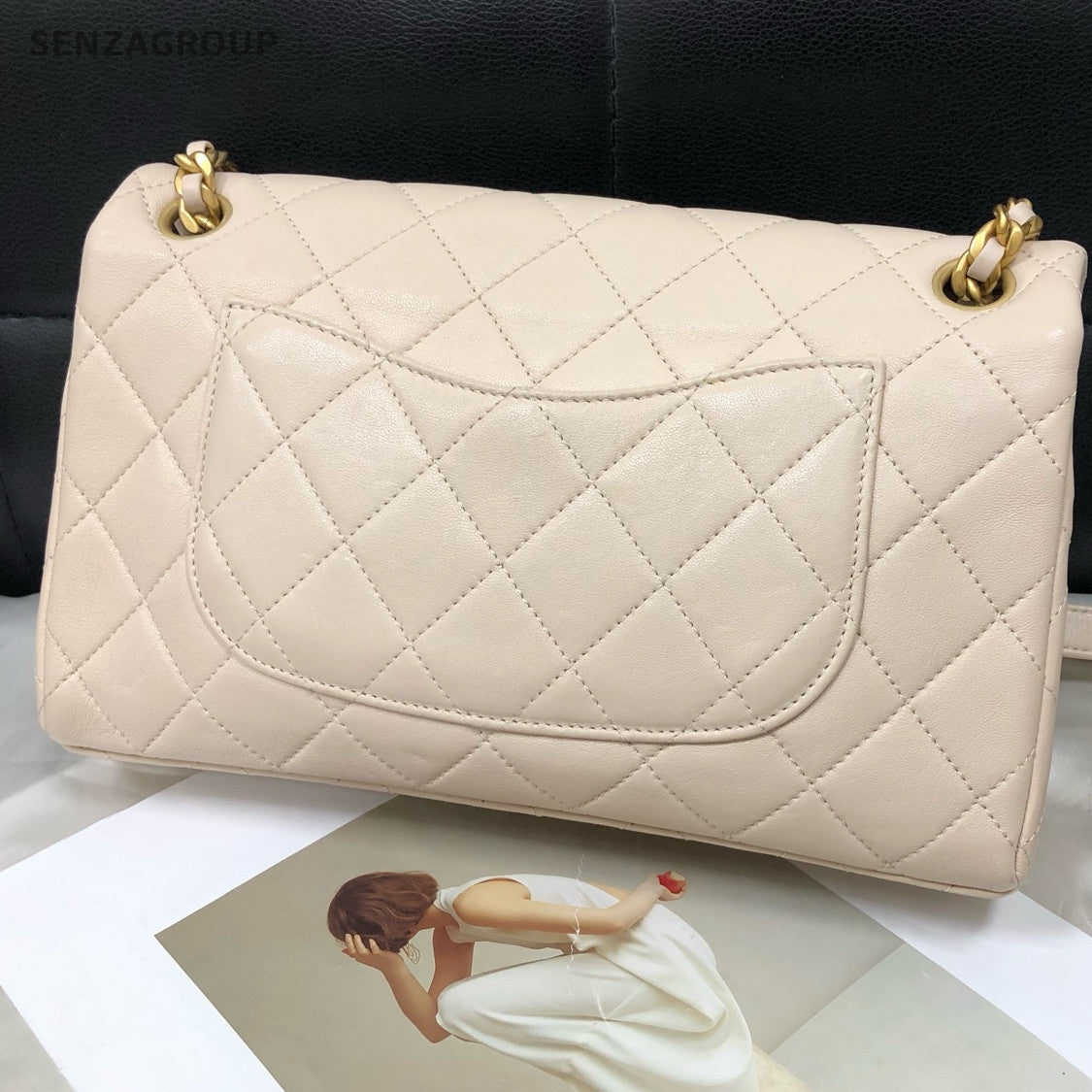 Chanel CF Quilted Flap Bag Beige Gold Chain Shoulder Crossbody Women Fashion