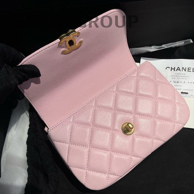 Chanel Quilted Pink Gold Chain Crossbody Shoulder Bag