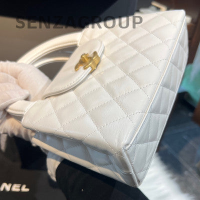 Chanel White Gold Kelly Handbag Crossbody Bag Calfskin Leather