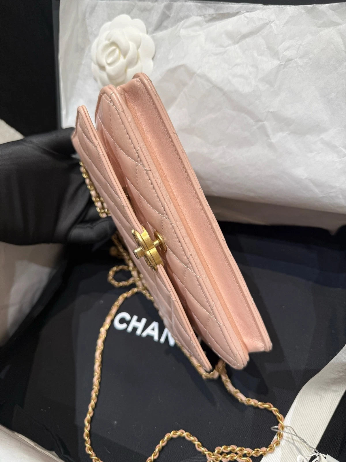 New CHANEL Sakura Pink Leather WOC Crossbody Bag For Women