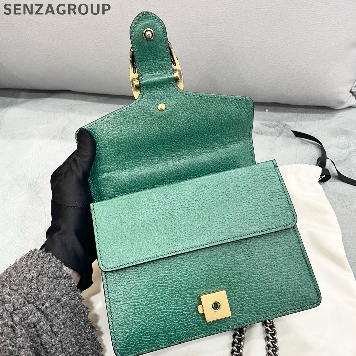 Gucci Dionysus Small Green Silver Leather Chain Shoulder Bag Women
