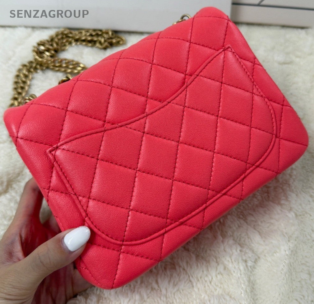Chanel Classic Flap Chain Shoulder Bag Crossbody Red Gold Diamond Women Designer