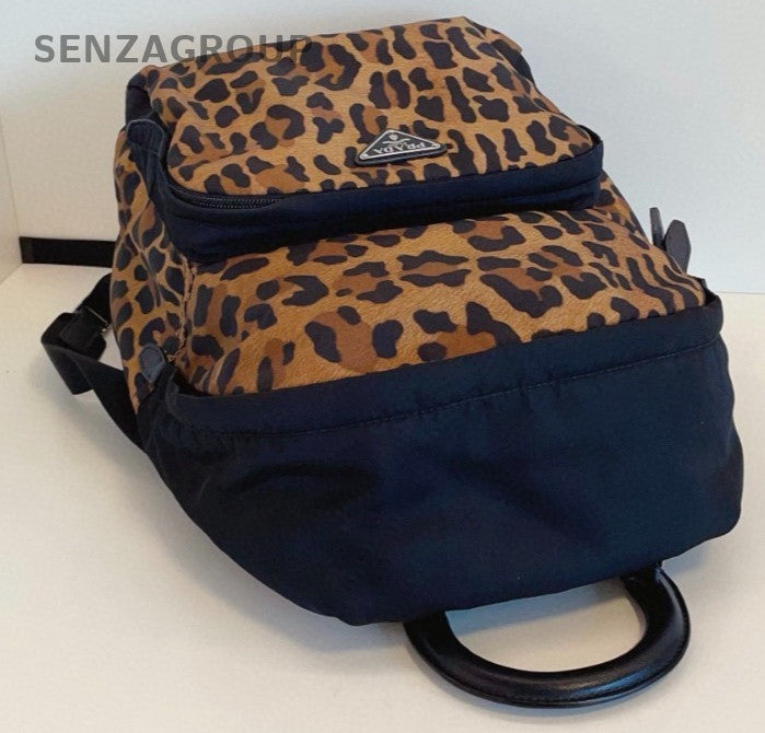 PRADA Backpack Leopard print parachute Leopard print small Shoulder bag Black
