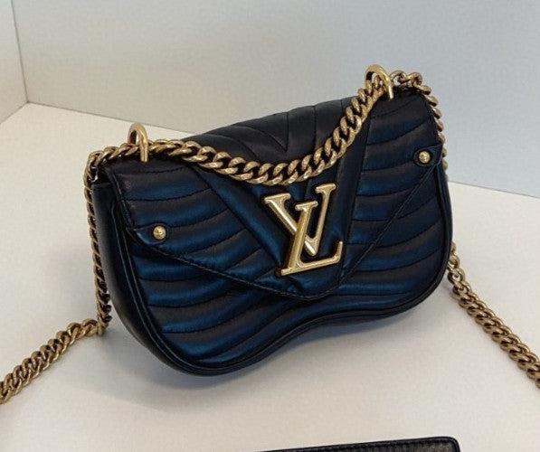 Louis Vuitton New Wave PM Chain Shoulder Bag Crossbody Black Gold Women Classic