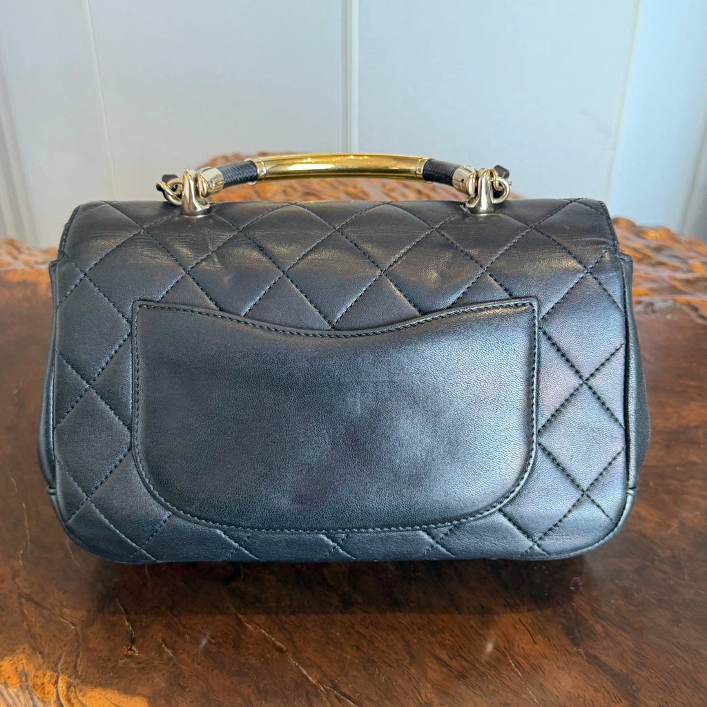 Chanel Diamond Handle Bag Chain Top Handle Crossbody Black Gold Excellent