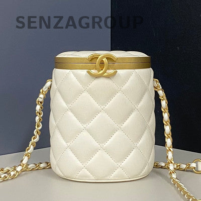 Chanel White Gold Cylinder Chain Shoulder Bag Quilted Classic Women