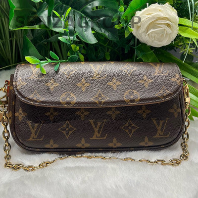 Louis Vuitton Ivy Monogram Chain Crossbody Bag Brown Gold Clasp