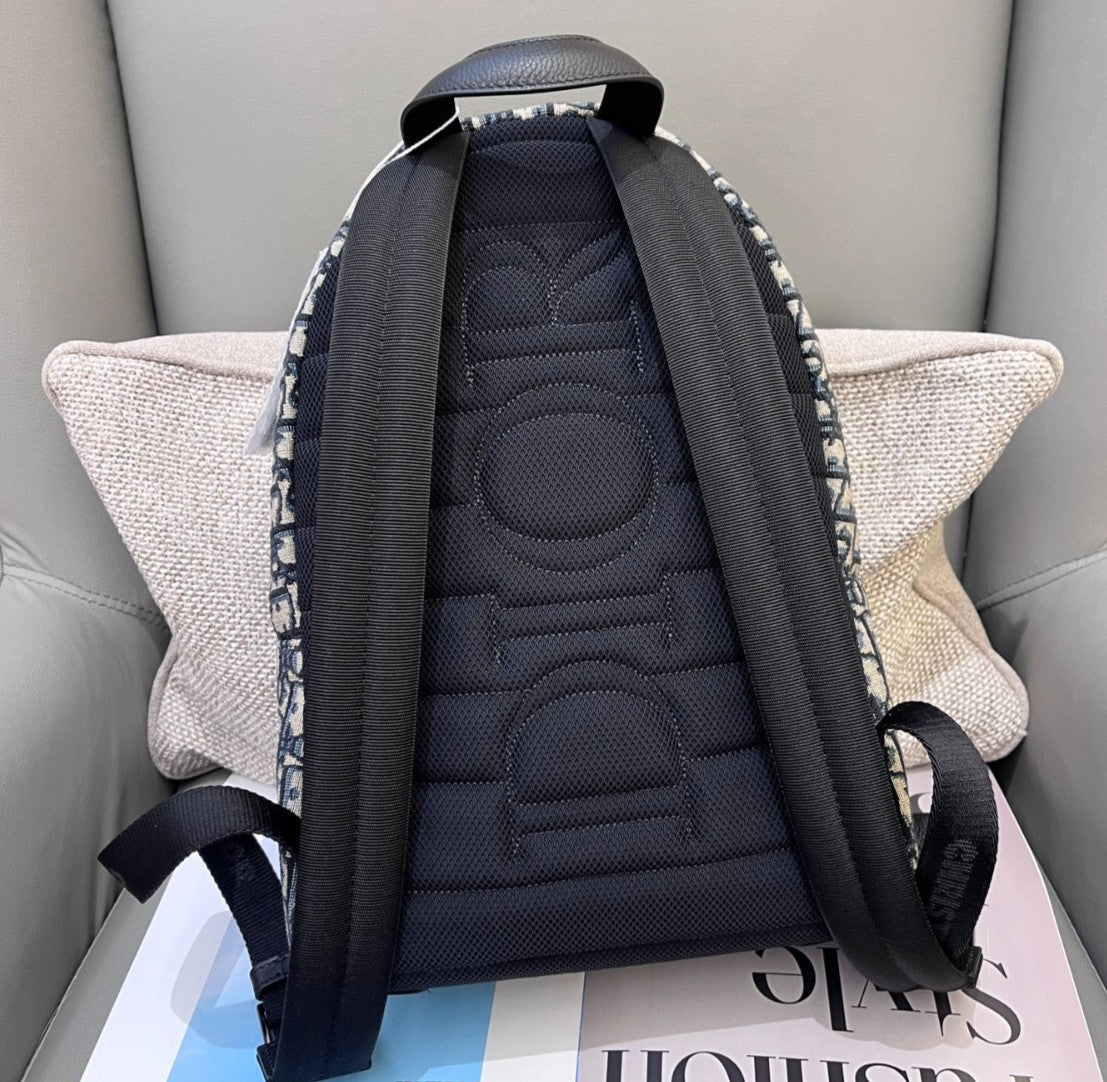 Christian Dior Oblique MM Backpack Black Silver Unisex Adults Classic