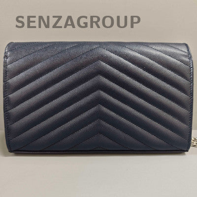 YSL Envelope WOC Chain Shoulder Crossbody Bag Navy Blue Silver Hardware