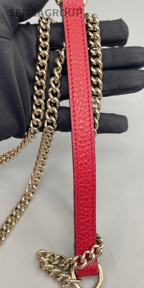 Gucci Calfskin PM Chain Shoulder Bag Crossbody Red Gold Women Classic Designer