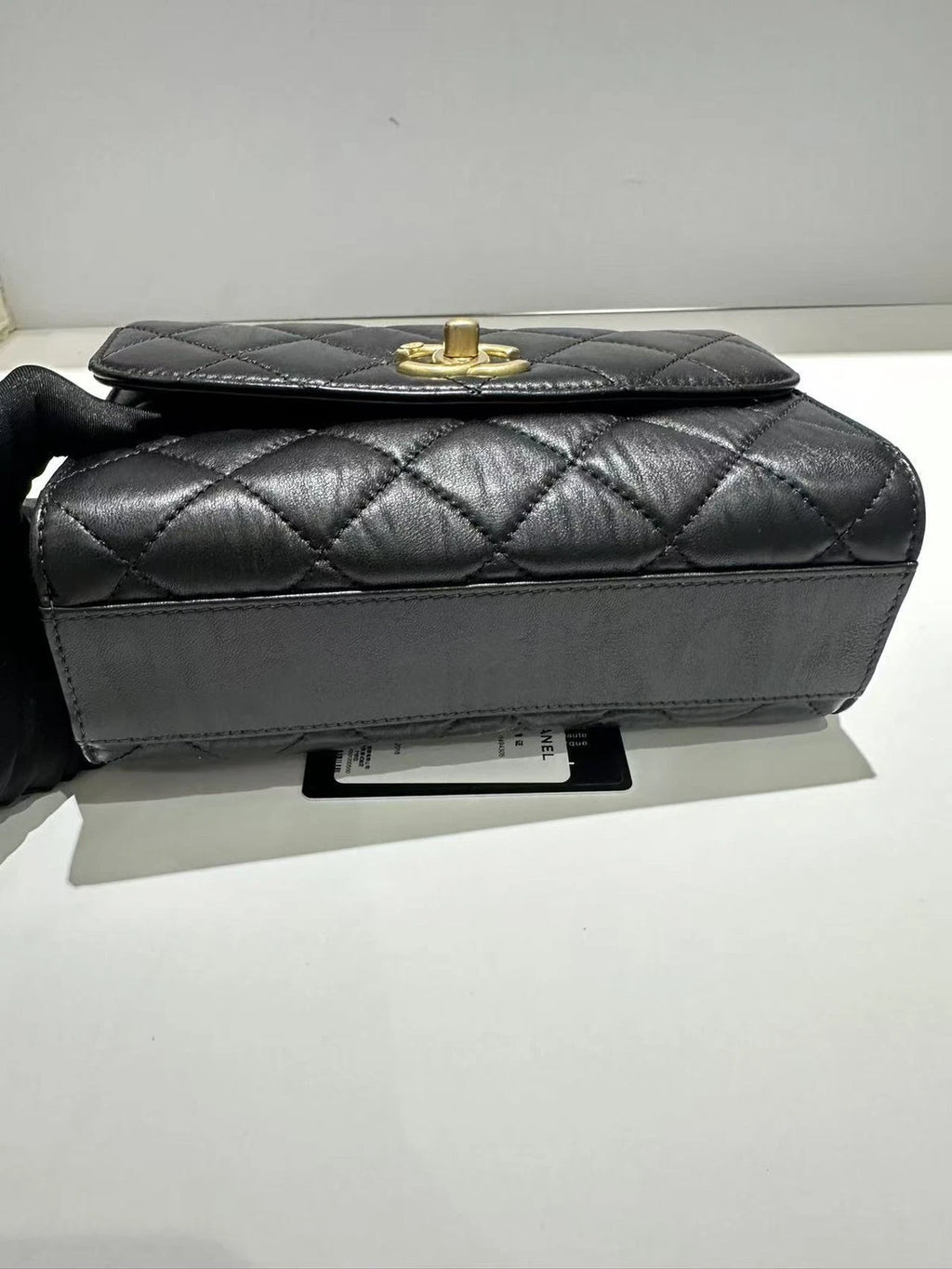 CHANEL Black Lambskin Top Handle Flap Bag For Women