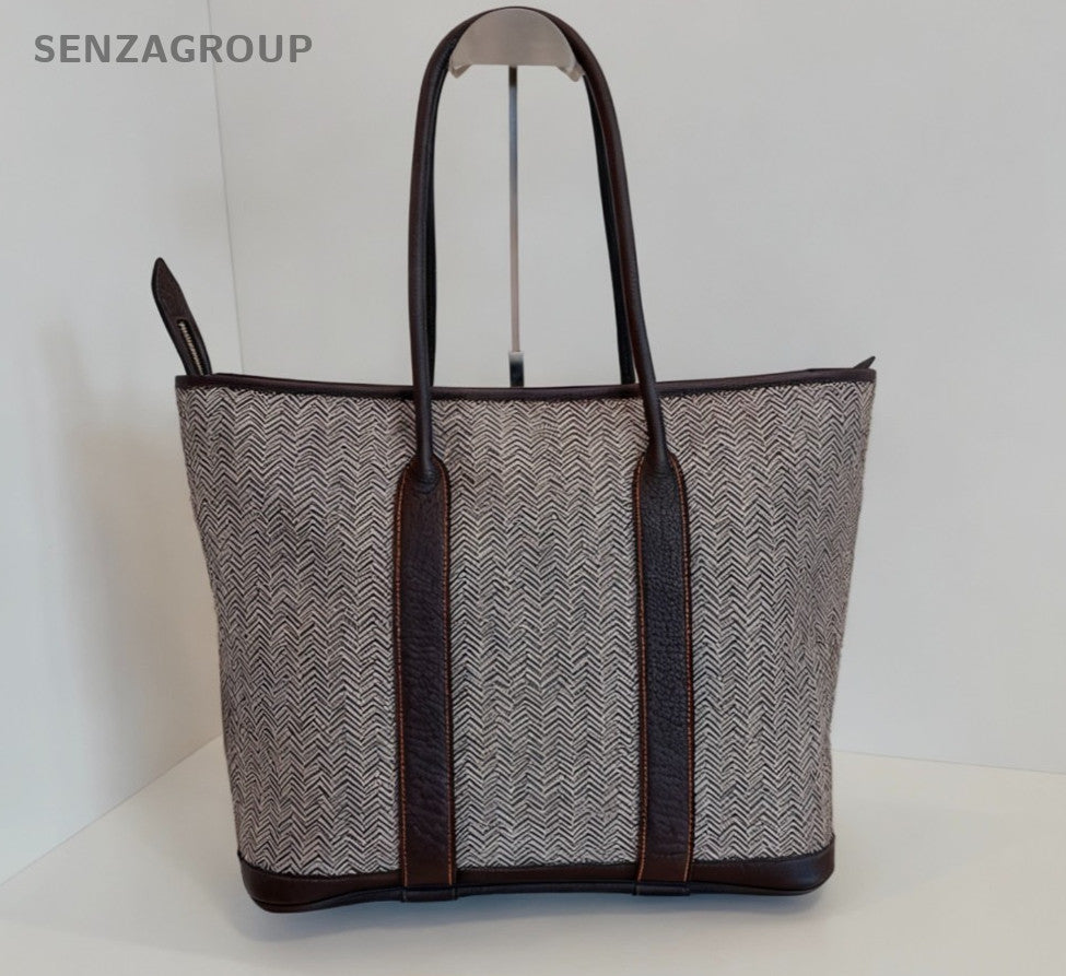 Hermes Garden Tote Long Handle Strap Canvas Sholder bag Wool leather patchwork