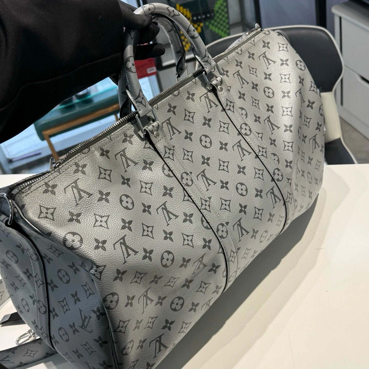 Louis Vuitton Limited Runway Keepall50 Silver Travel Bag Women