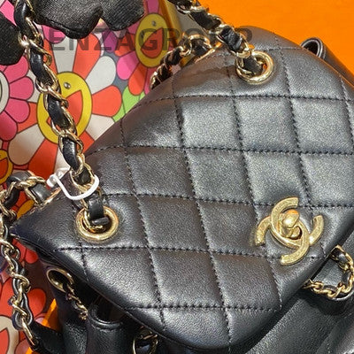 Chanel Duma Small Quilted Black Gold Chain Leather Backpack Women's Classic