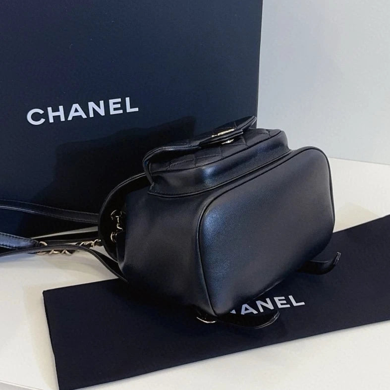 Chanel Duma Diamond Backpack Black Gold Used Women Classic
