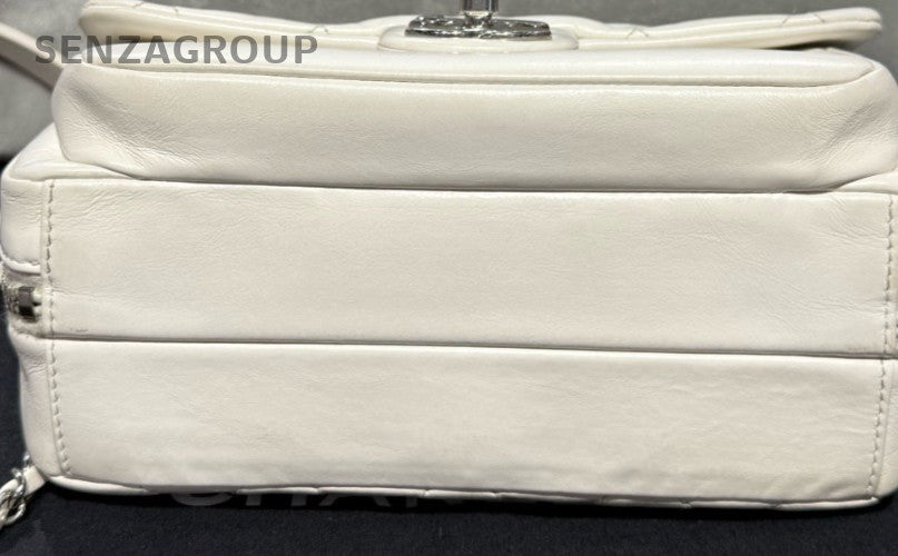 Chanel Classic Flap Chain Shoulder Bag Crossbody White Silver Women Designer