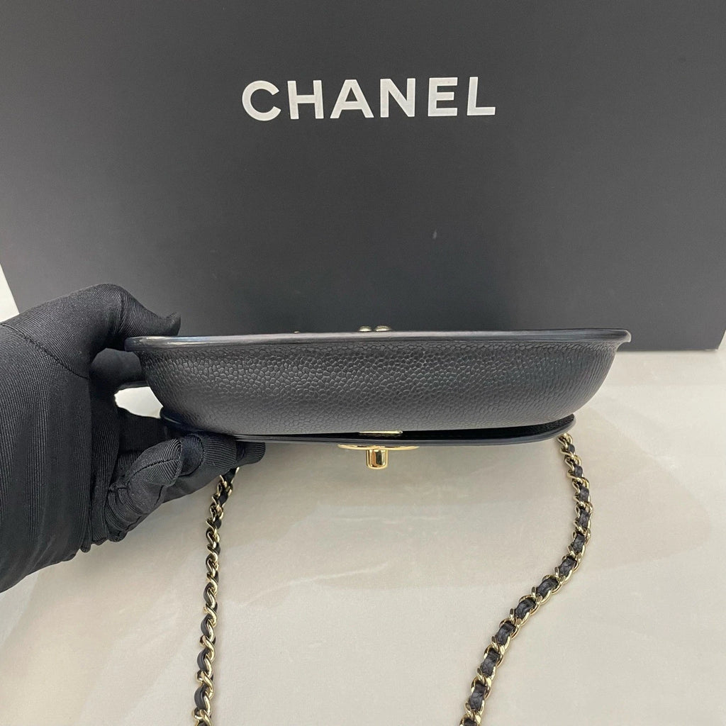 Chanel Caviar Leather Chain Black Shoulder Bag Crossbody Gold Hardware