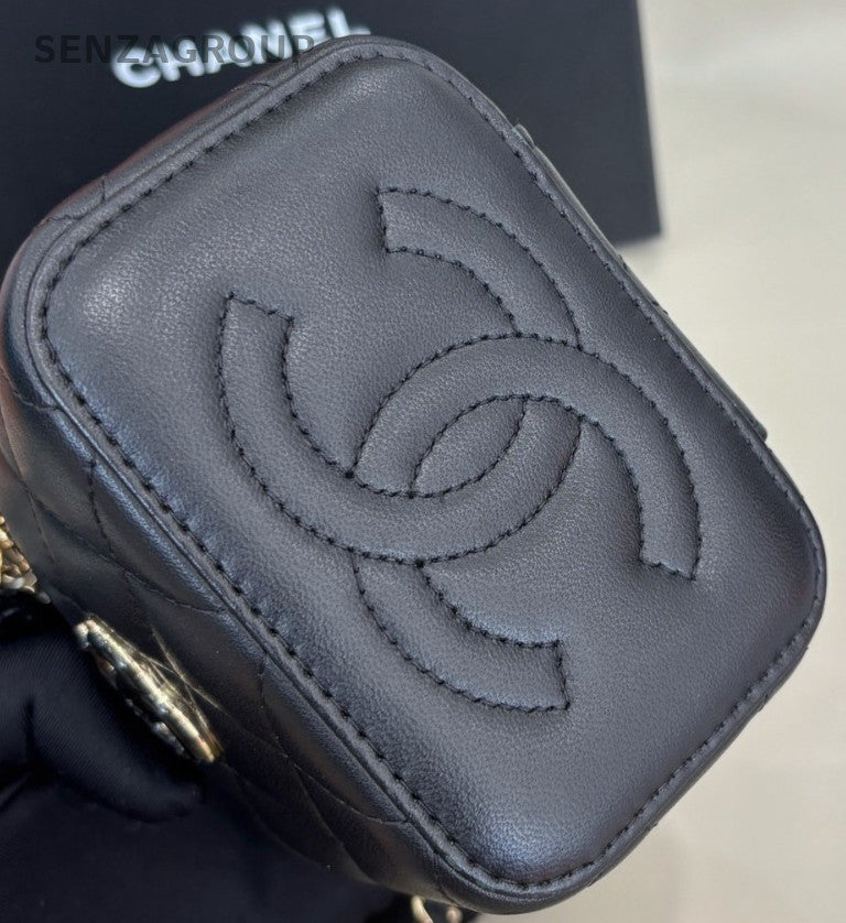 Chanel 23P Mini Chain Box Shoulder Bag Crossbody Black Gold Women Classic