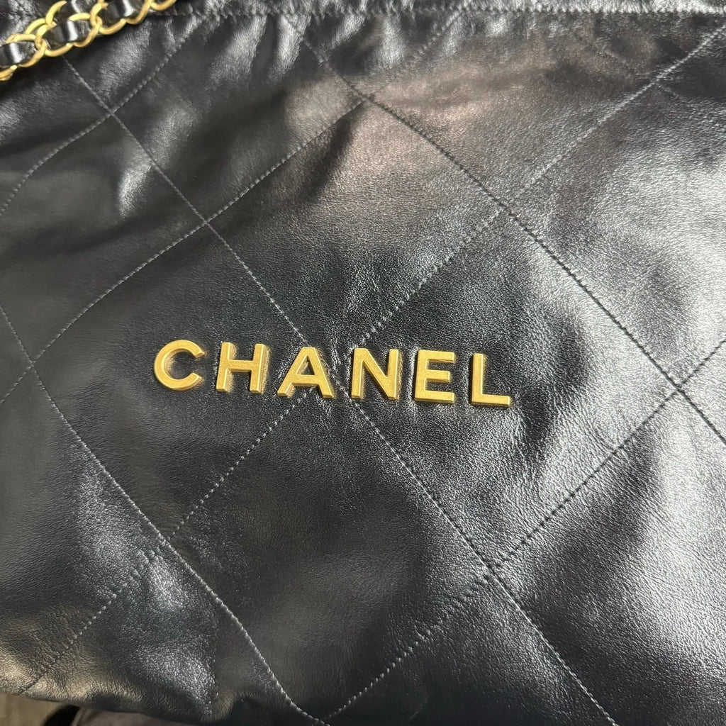 New CHANEL Calfskin 22 Small Black Gold Tote Shoulder Bag For Women