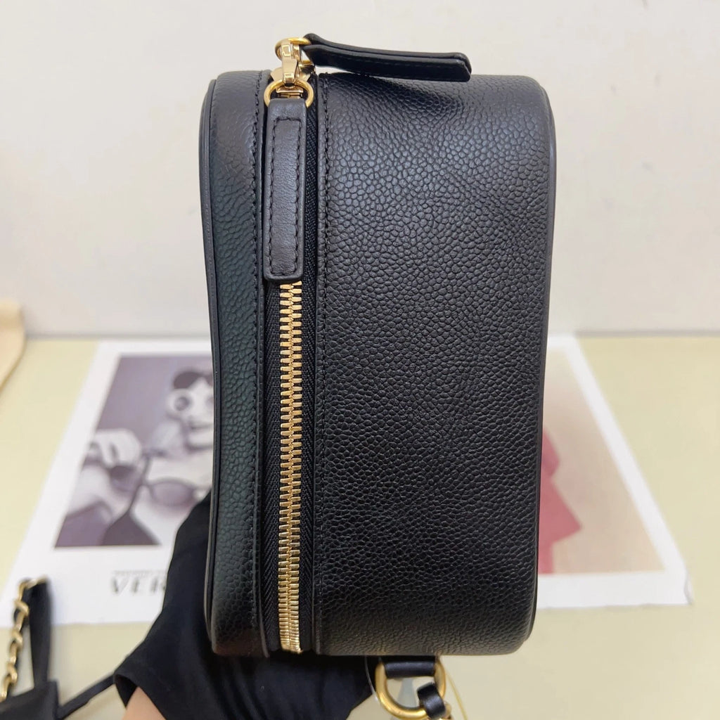 Chanel Calfskin Diamond Camera Bag Chain Crossbody Top Handle Bag Black