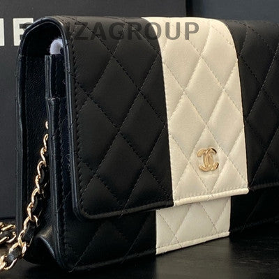 Chanel Black & White WOC Chain Shoulder Crossbody Bag Gold Hardware