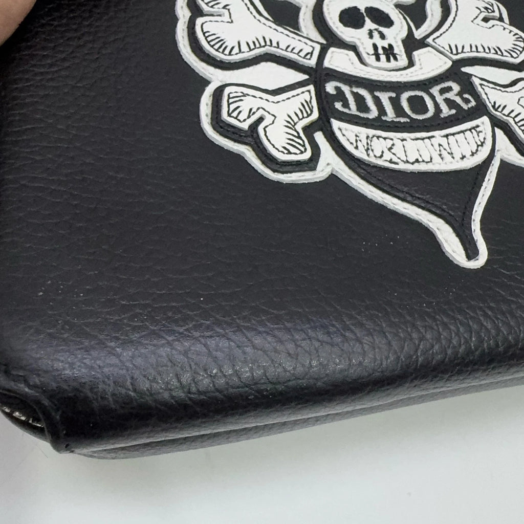 Dior x Shawn Bee Embroidered Leather Crossbody Shoulder Bag For Women Black