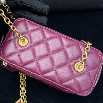 Chanel Red Quilted Heart Gemstone Chain Shoulder Crossbody Bag Gold Clasp