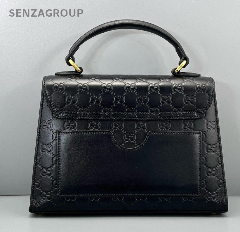 Gucci Padlock Signature Top Handle Bag Crossbody Black Gold Women Classic