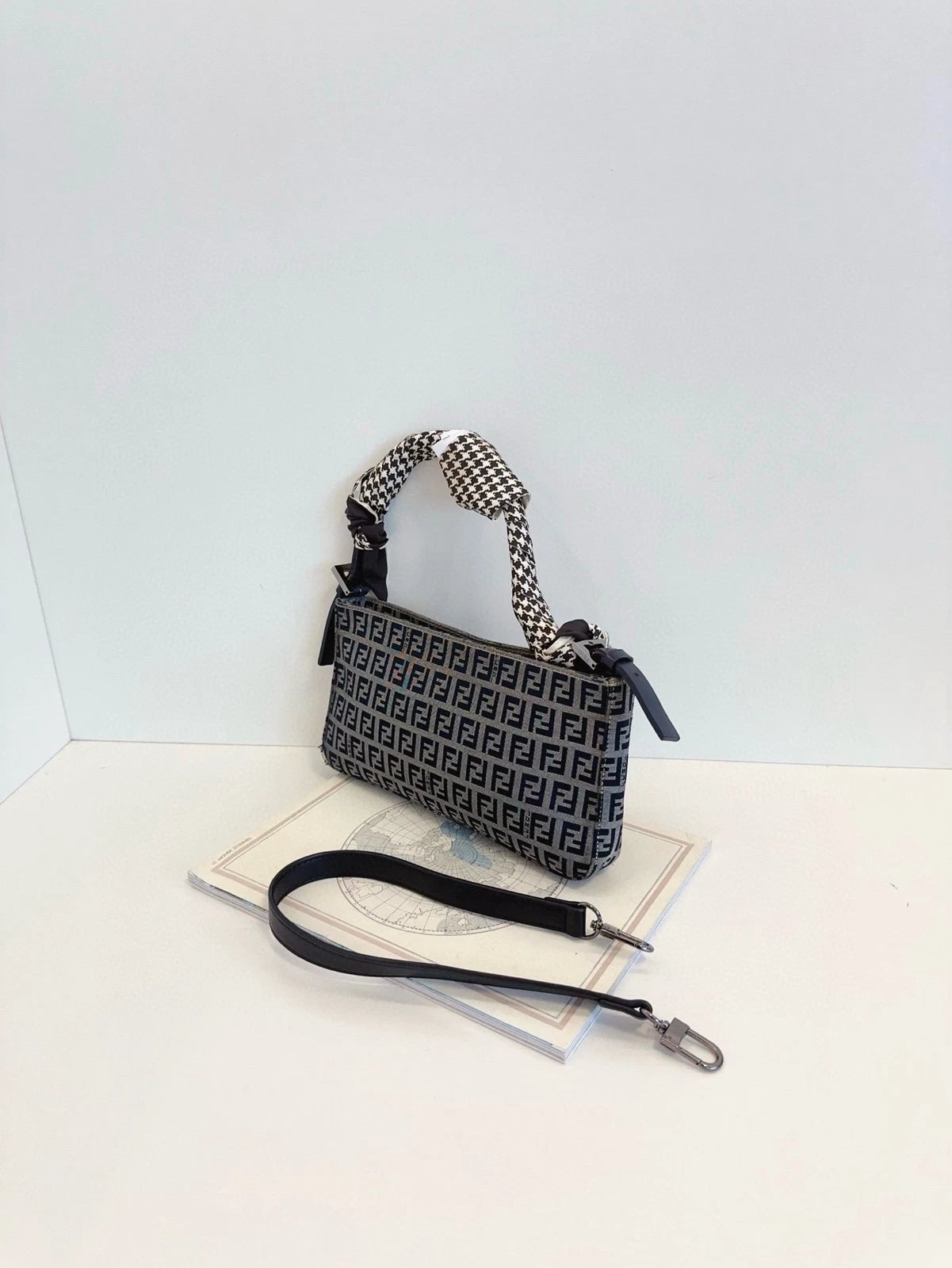 Fendi Blue Canvas Mini Baguette Handbag For Women