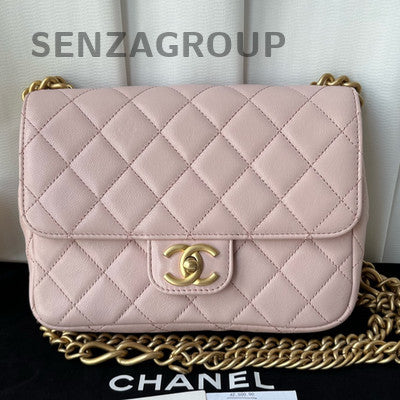 Chanel Classic Flap Pink Gold Double Chain Shoulder Bag Quilted Fashion