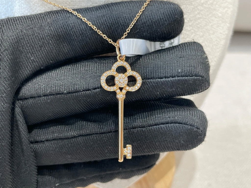 Tiffany&amp;Co. Pendant Necklace Diamond Tiffany Keys Large U 18K Rose Gold