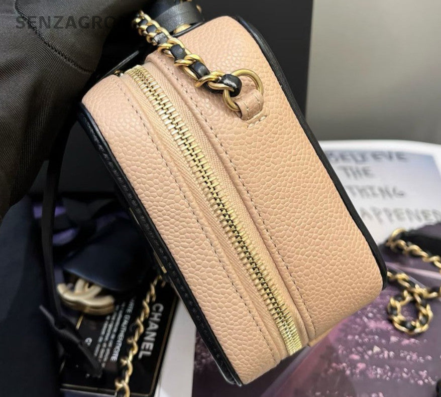 Chanel Vanity Case PM Calfskin Chain Shoulder Bag Crossbody Beige Black Women