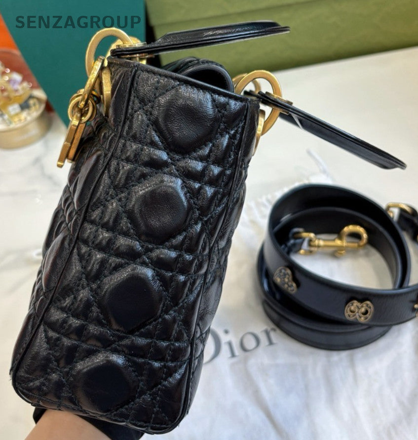 Christian Dior Lady Top Handle 2way Shoulder bag Women Black Gold