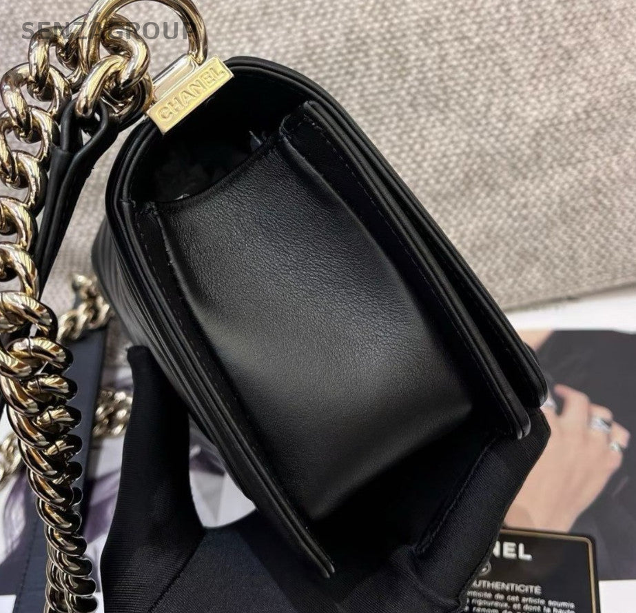 Chanel Leboy PM Chain Shoulder Bag Crossbody Black Gold Women Classic Fashion