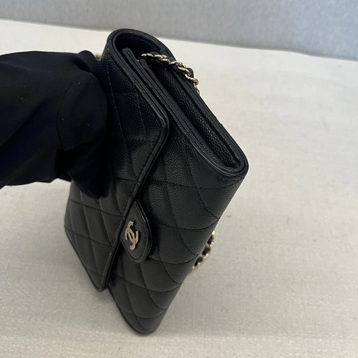 Chanel Classic Flap Calfskin Diamond Gold Chain Black Shoulder Bag Crossbody