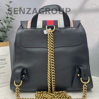 Gucci Black Leather Marmont Chain Backpack Gold Buckle Women's Fashion