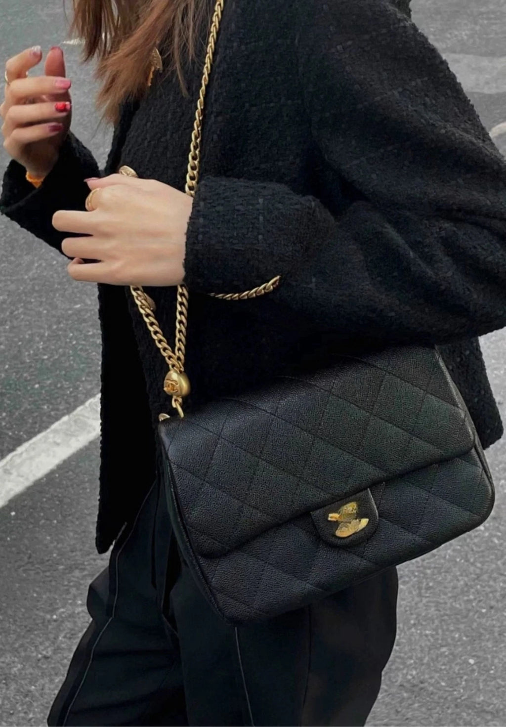 CHANEL Heart Adjustable Buckle Square Crossbody Grained Leather For Women
