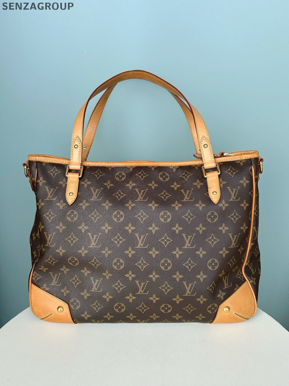 Louis Vuitton Monogram Tote Top Handle Crossbody Brown Gold Women Classic